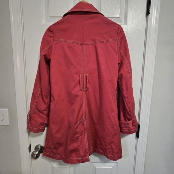 Merona Women's Button Down Dark Pink Rain Trench Coat Size Small - Picture 2 of 16